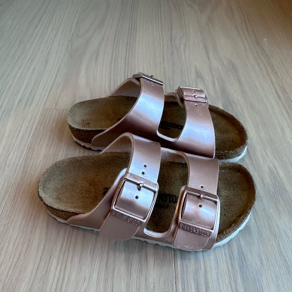 Birkenstock Kids Arizona Metallic Rose Gold Sandals